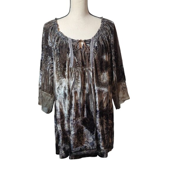 Womens‎ 1X Crushed Velvet Brown Tunic Top Whimsigoth Fairy Boho Casual Chic - Picture 11 of 11